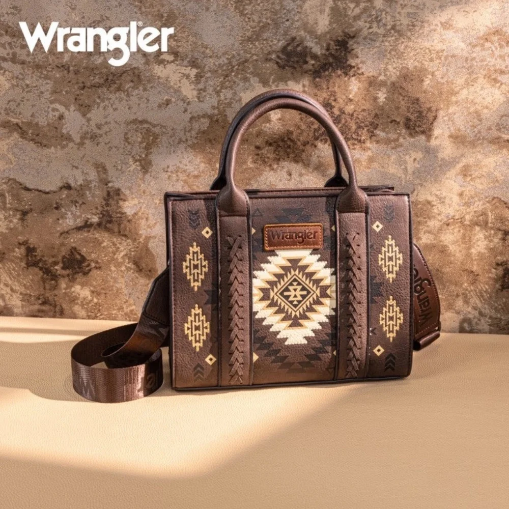 Wrangler Aztec Pattern Print Tote Bag Coffee NWT